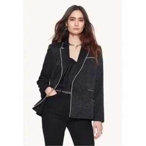 Rebecca Minkoff Black Textured Blazer with White Piping size S